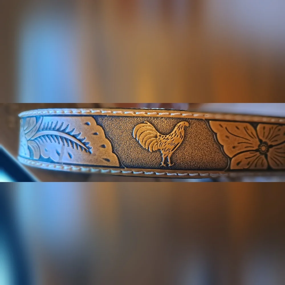 Western Belt Leather Gold Longhorn Bull Rider BullBlack Belt for Pants Size 46